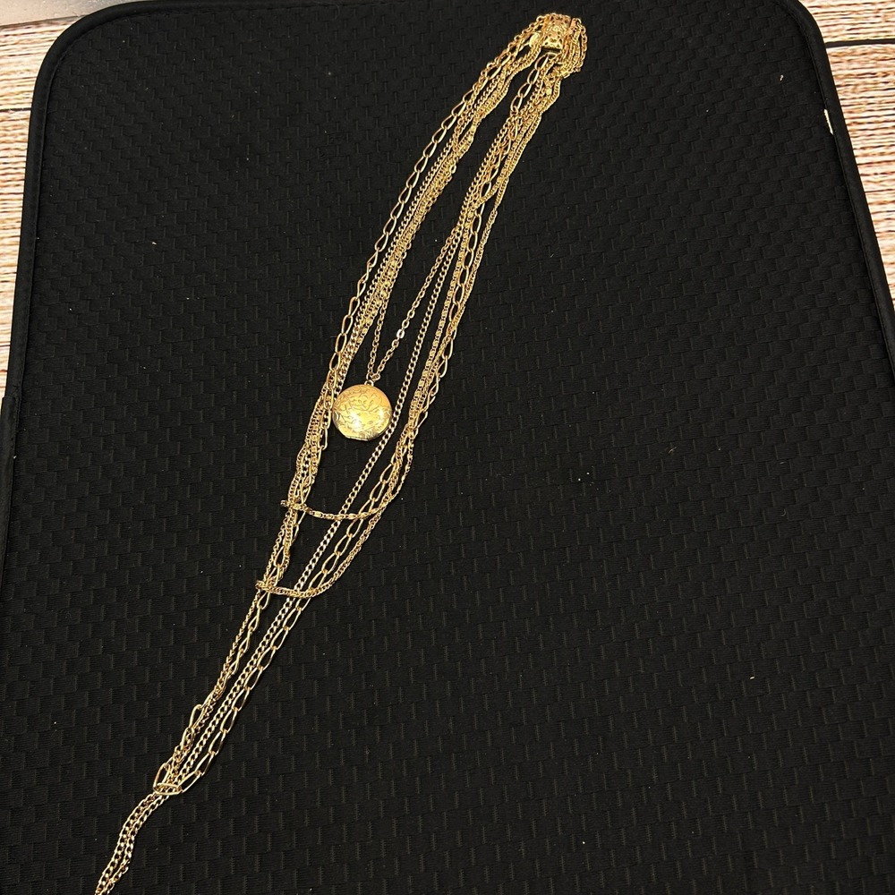 Citation Gold Tone Multi Strand Necklace‎ Floral Etched Locket Filigree Clasp